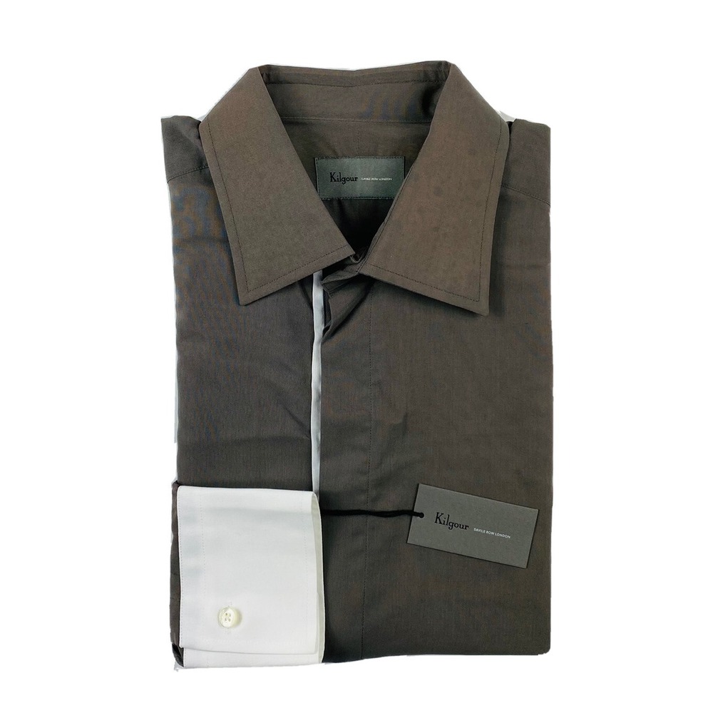 Kilgour Savile Row London Mens 15.5 Dark Grey Cotton Voile French Cuff Shirt NWT